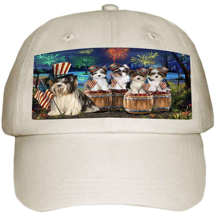 4th of July Independence Day Fireworks Biewer Terriers at the Lake Ball Hat Cap HAT56778