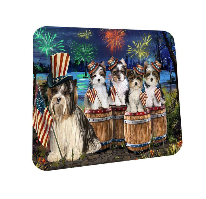 4th of July Independence Day Fireworks Biewer Terriers at the Lake Coasters Set of 4 CST50974