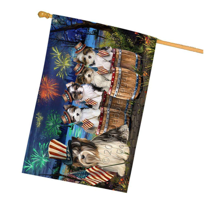 4th of July Independence Day Fireworks Biewer Terriers at the Lake House Flag FLG51073