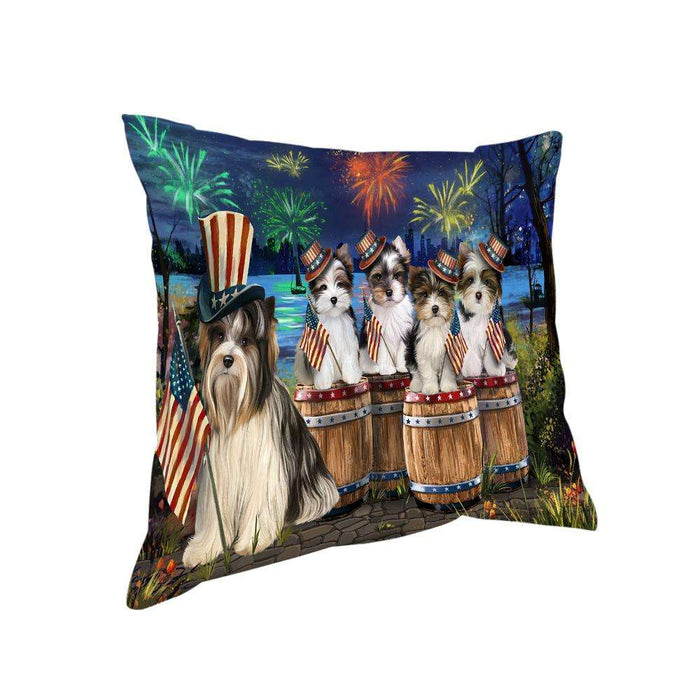 4th of July Independence Day Fireworks Biewer Terriers at the Lake Pillow PIL60124