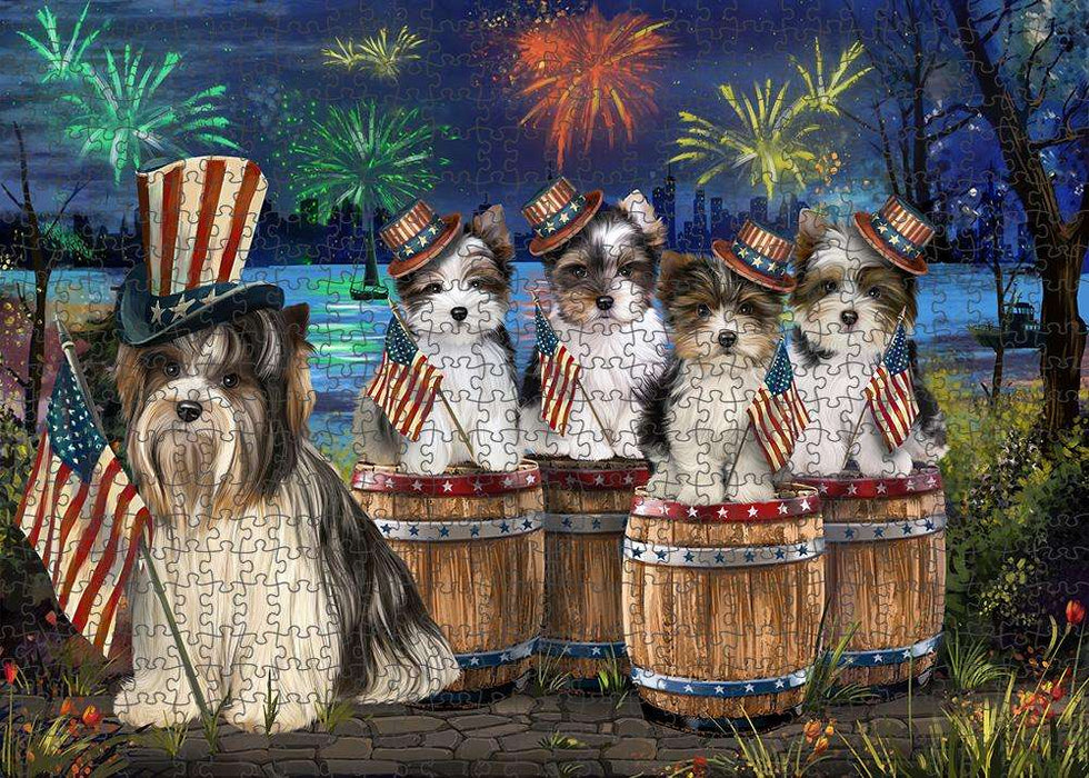 4th of July Independence Day Fireworks Biewer Terriers at the Lake Puzzle with Photo Tin PUZL56907