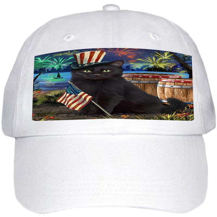 4th of July Independence Day Fireworks Black Cat at the Lake Ball Hat Cap HAT57027