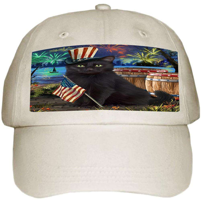 4th of July Independence Day Fireworks Black Cat at the Lake Ball Hat Cap HAT57027