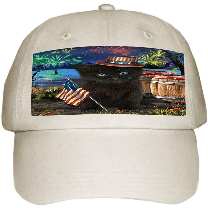 4th of July Independence Day Fireworks Black Cat at the Lake Ball Hat Cap HAT57030