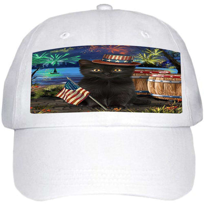 4th of July Independence Day Fireworks Black Cat at the Lake Ball Hat Cap HAT57033