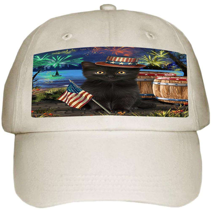 4th of July Independence Day Fireworks Black Cat at the Lake Ball Hat Cap HAT57033
