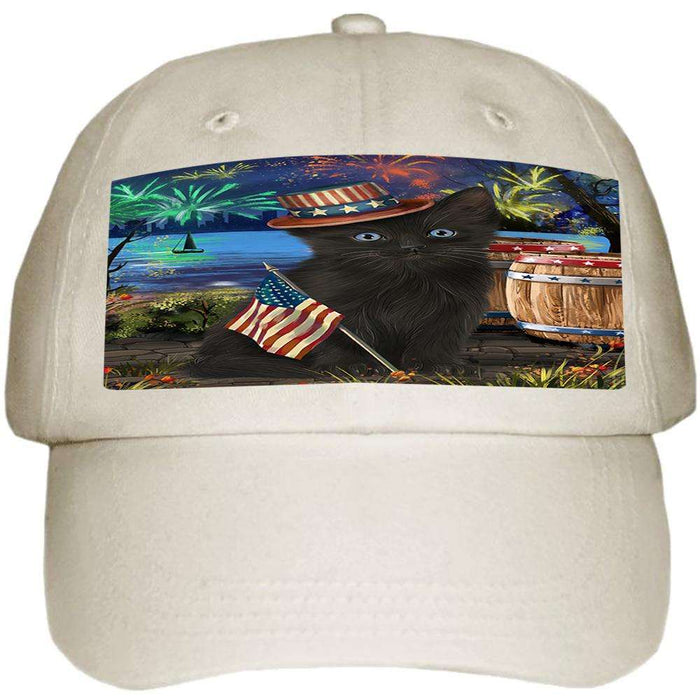 4th of July Independence Day Fireworks Black Cat at the Lake Ball Hat Cap HAT57036