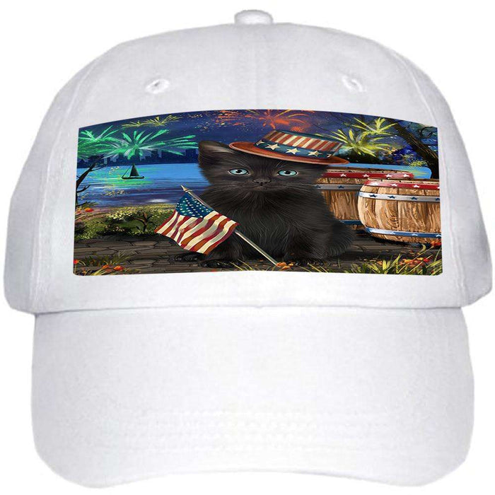 4th of July Independence Day Fireworks Black Cat at the Lake Ball Hat Cap HAT57039