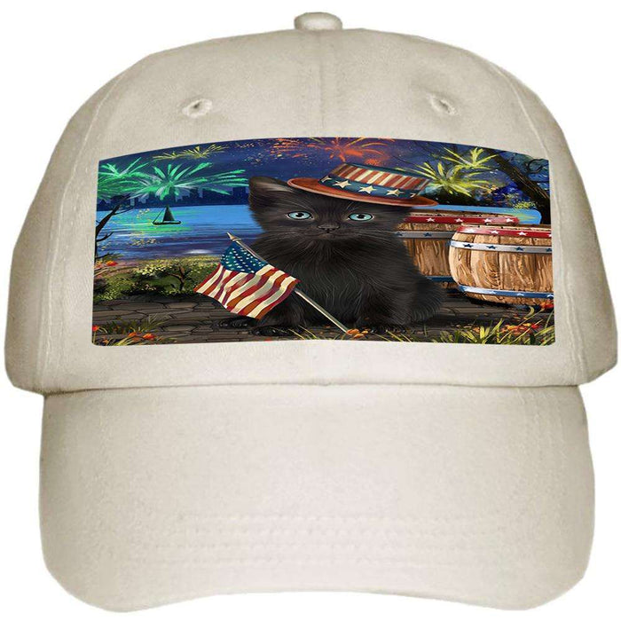 4th of July Independence Day Fireworks Black Cat at the Lake Ball Hat Cap HAT57039
