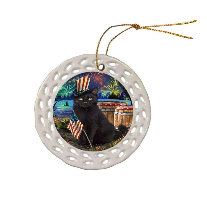 4th of July Independence Day Fireworks Black Cat at the Lake Ceramic Doily Ornament DPOR51098