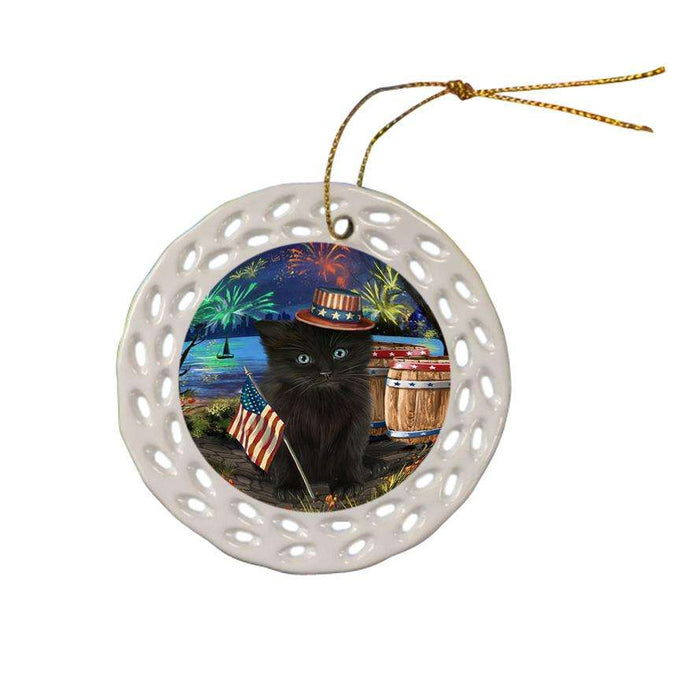 4th of July Independence Day Fireworks Black Cat at the Lake Ceramic Doily Ornament DPOR51099