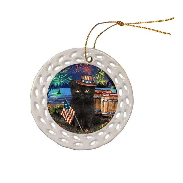 4th of July Independence Day Fireworks Black Cat at the Lake Ceramic Doily Ornament DPOR51100