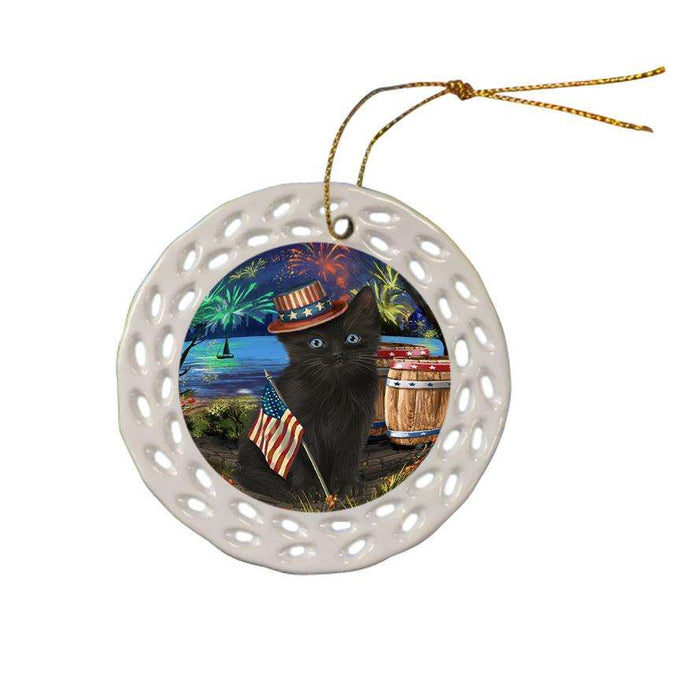 4th of July Independence Day Fireworks Black Cat at the Lake Ceramic Doily Ornament DPOR51101