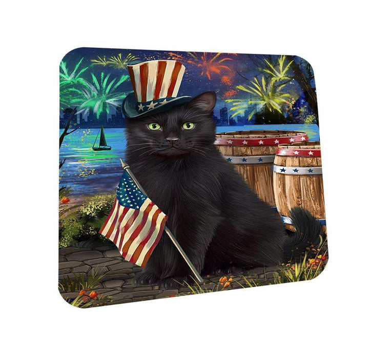4th of July Independence Day Fireworks Black Cat at the Lake Coasters Set of 4 CST51057
