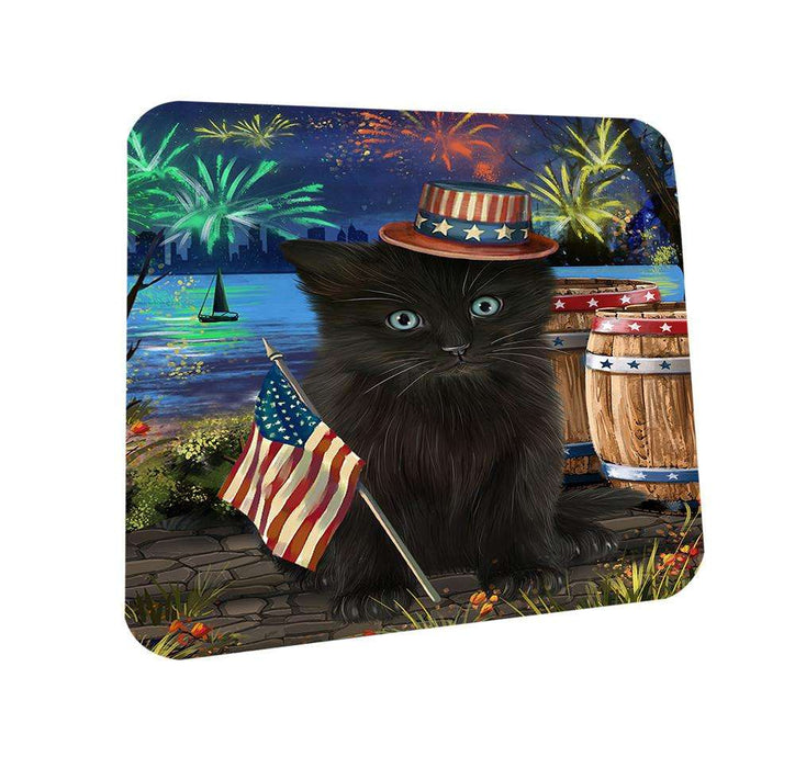 4th of July Independence Day Fireworks Black Cat at the Lake Coasters Set of 4 CST51058