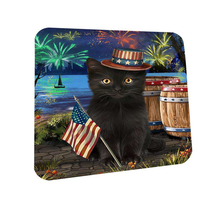 4th of July Independence Day Fireworks Black Cat at the Lake Coasters Set of 4 CST51059