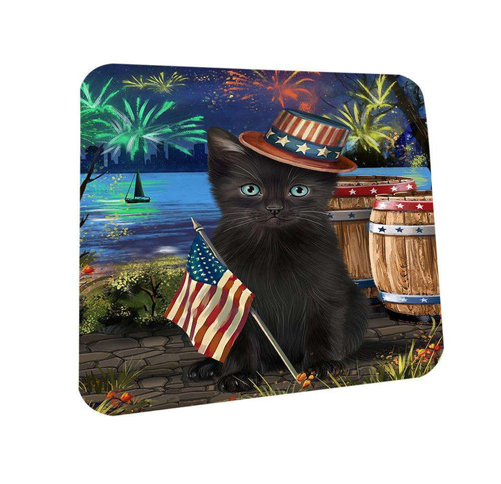 4th of July Independence Day Fireworks Black Cat at the Lake Coasters Set of 4 CST51061