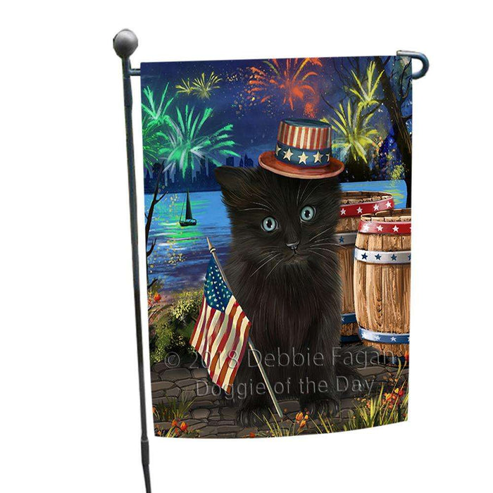 4th of July Independence Day Fireworks Black Cat at the Lake Garden Flag GFLG51021