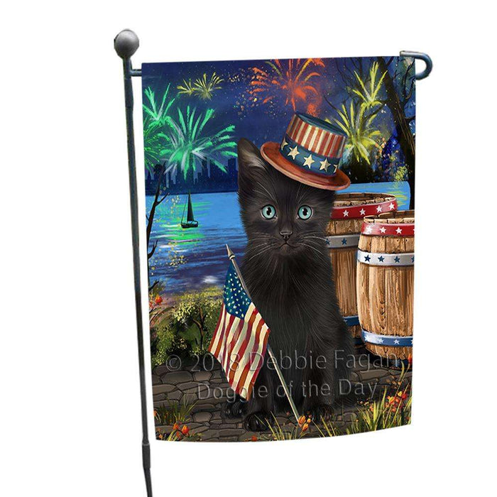 4th of July Independence Day Fireworks Black Cat at the Lake Garden Flag GFLG51024