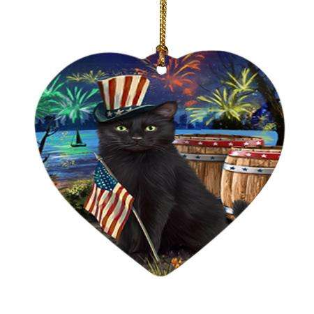 4th of July Independence Day Fireworks Black Cat at the Lake Heart Christmas Ornament HPOR51098