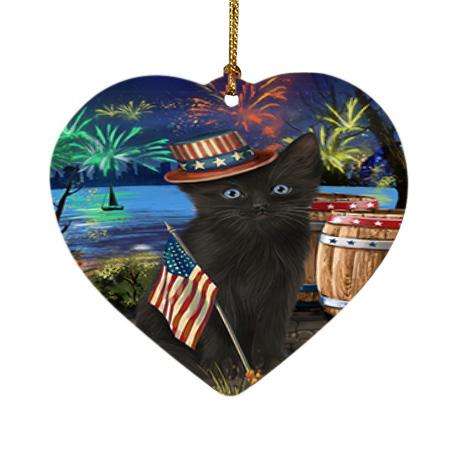4th of July Independence Day Fireworks Black Cat at the Lake Heart Christmas Ornament HPOR51101