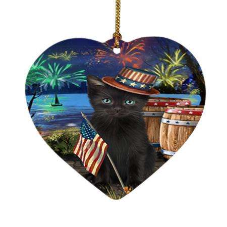 4th of July Independence Day Fireworks Black Cat at the Lake Heart Christmas Ornament HPOR51102