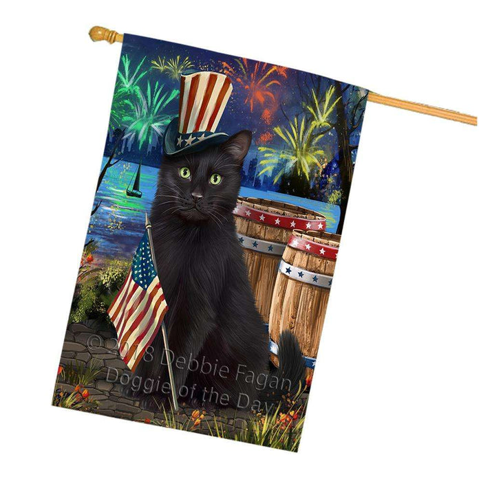 4th of July Independence Day Fireworks Black Cat at the Lake House Flag FLG51156