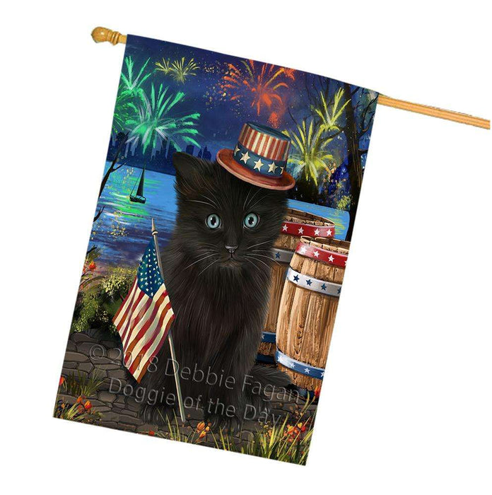 4th of July Independence Day Fireworks Black Cat at the Lake House Flag FLG51157