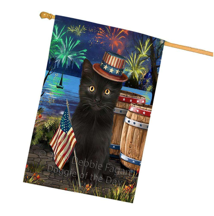 4th of July Independence Day Fireworks Black Cat at the Lake House Flag FLG51158