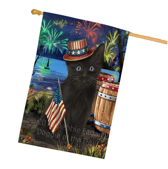 4th of July Independence Day Fireworks Black Cat at the Lake House Flag FLG51159