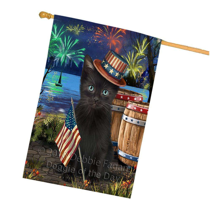 4th of July Independence Day Fireworks Black Cat at the Lake House Flag FLG51160