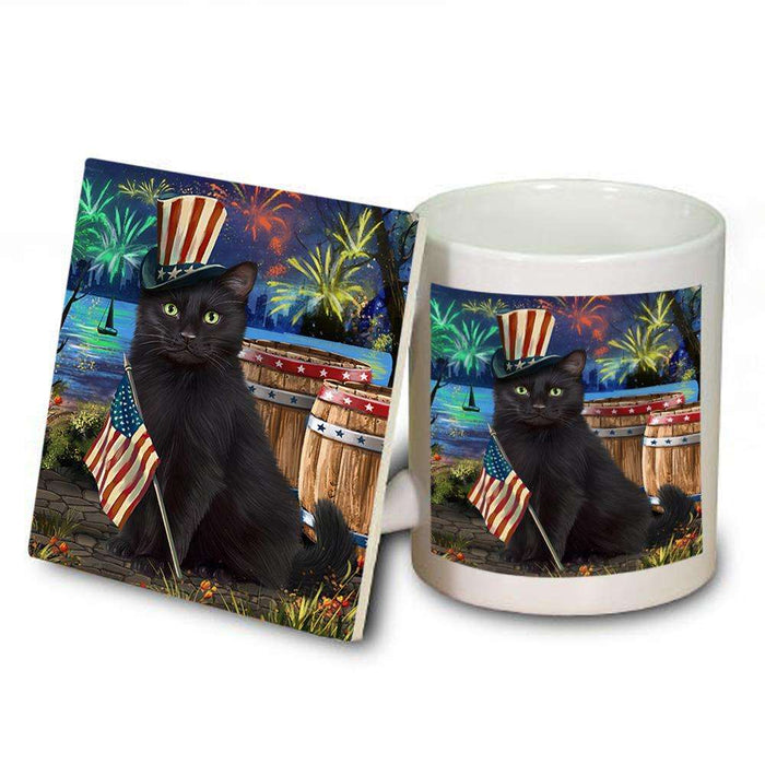 4th of July Independence Day Fireworks Black Cat at the Lake Mug and Coaster Set MUC51090