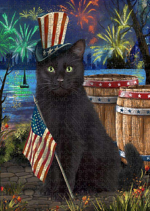 4th of July Independence Day Fireworks Black Cat at the Lake Puzzle with Photo Tin PUZL57156