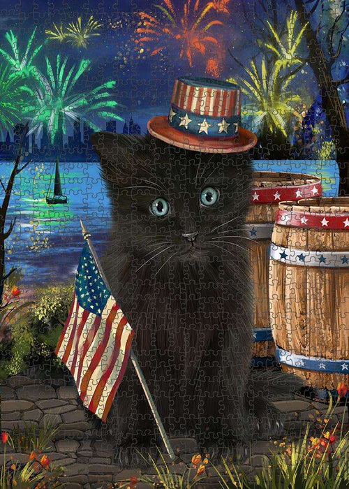 4th of July Independence Day Fireworks Black Cat at the Lake Puzzle with Photo Tin PUZL57159