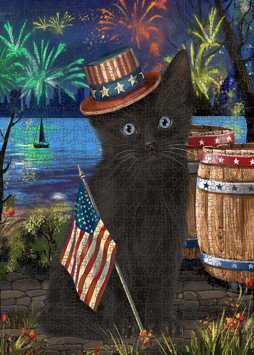 4th of July Independence Day Fireworks Black Cat at the Lake Puzzle with Photo Tin PUZL57165