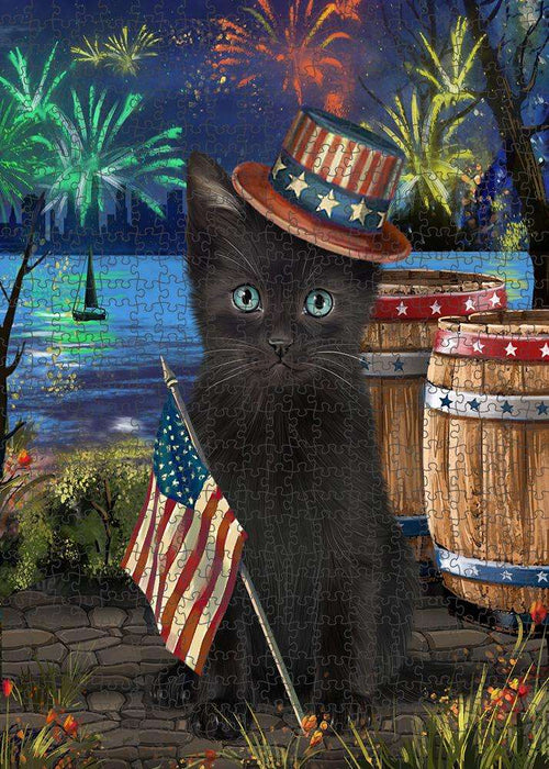 4th of July Independence Day Fireworks Black Cat at the Lake Puzzle with Photo Tin PUZL57168