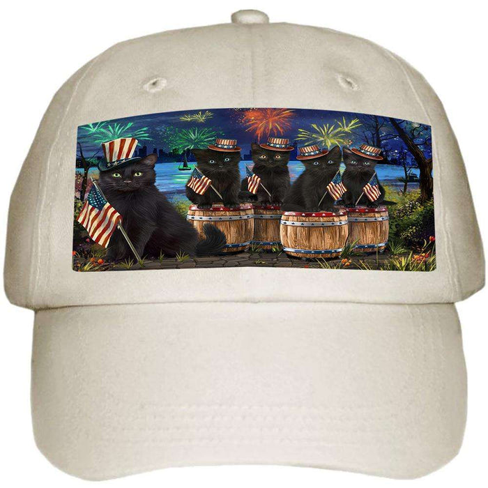 4th of July Independence Day Fireworks Black Cats at the Lake Ball Hat Cap HAT56781