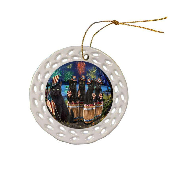 4th of July Independence Day Fireworks Black Cats at the Lake Ceramic Doily Ornament DPOR51016