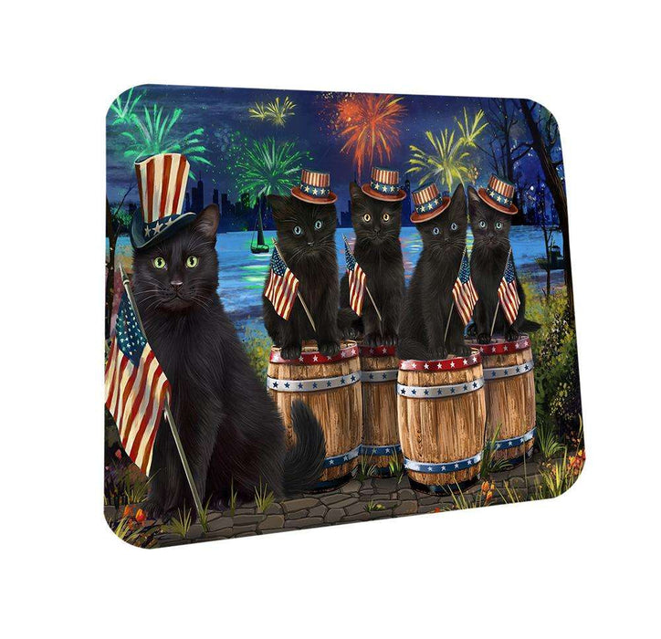 4th of July Independence Day Fireworks Black Cats at the Lake Coasters Set of 4 CST50975