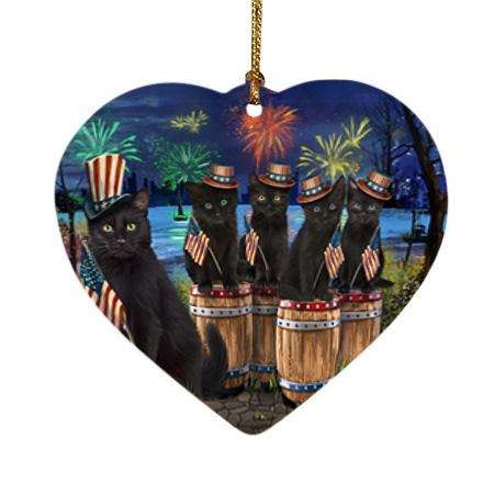 4th of July Independence Day Fireworks Black Cats at the Lake Heart Christmas Ornament HPOR51016