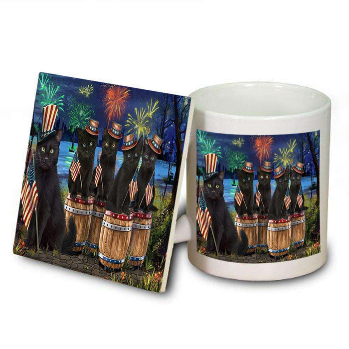 4th of July Independence Day Fireworks Black Cats at the Lake Mug and Coaster Set MUC51008
