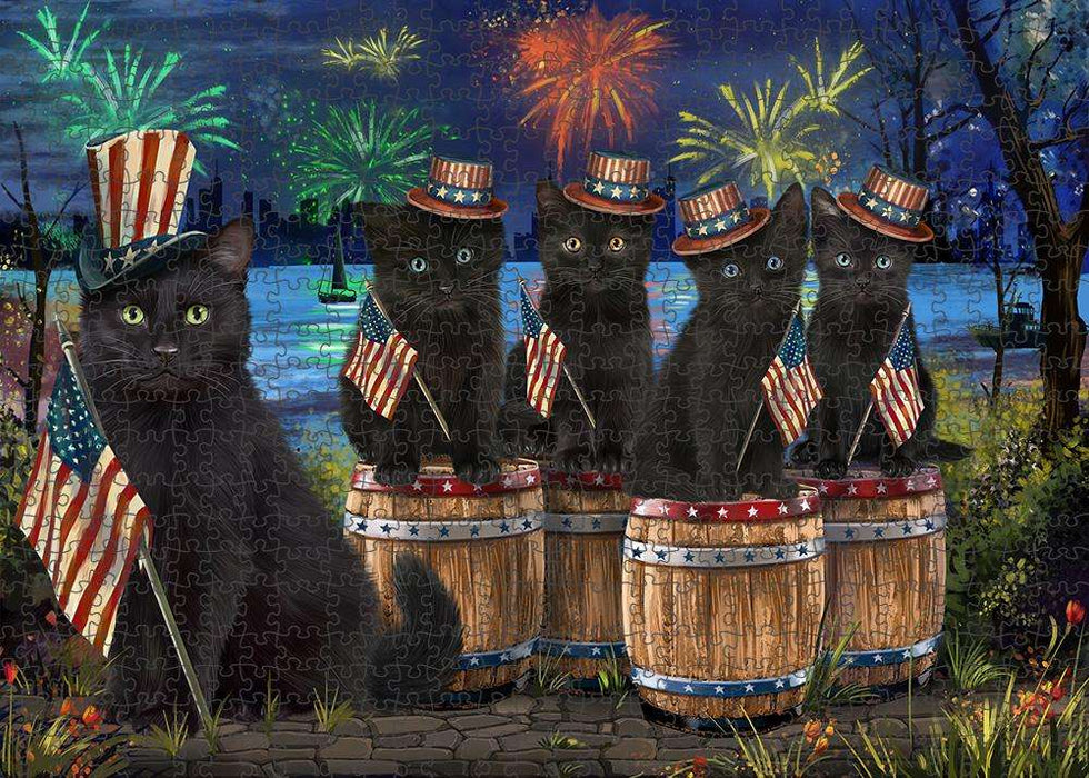 4th of July Independence Day Fireworks Black Cats at the Lake Puzzle with Photo Tin PUZL56910