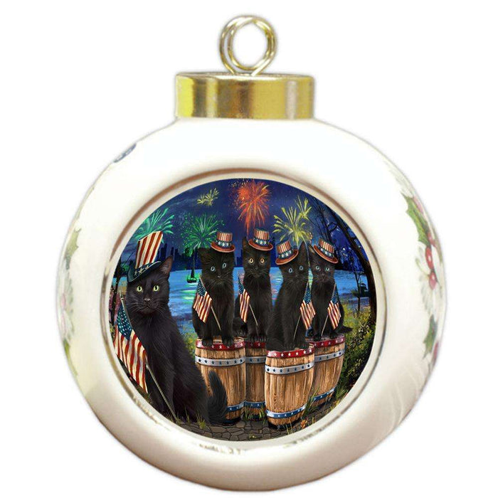 4th of July Independence Day Fireworks Black Cats at the Lake Round Ball Christmas Ornament RBPOR51016