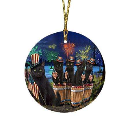 4th of July Independence Day Fireworks Black Cats at the Lake Round Flat Christmas Ornament RFPOR51007