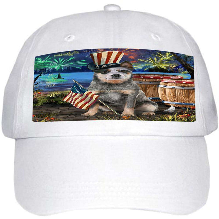 4th of July Independence Day Fireworks Blue Heeler Dog at the Lake Ball Hat Cap HAT57042