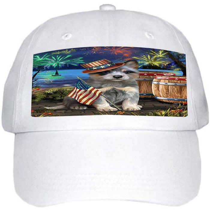4th of July Independence Day Fireworks Blue Heeler Dog at the Lake Ball Hat Cap HAT57045