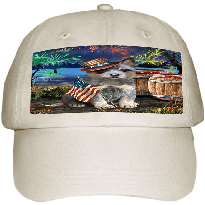 4th of July Independence Day Fireworks Blue Heeler Dog at the Lake Ball Hat Cap HAT57045