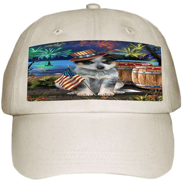 4th of July Independence Day Fireworks Blue Heeler Dog at the Lake Ball Hat Cap HAT57048