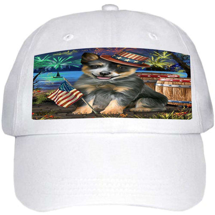 4th of July Independence Day Fireworks Blue Heeler Dog at the Lake Ball Hat Cap HAT57051