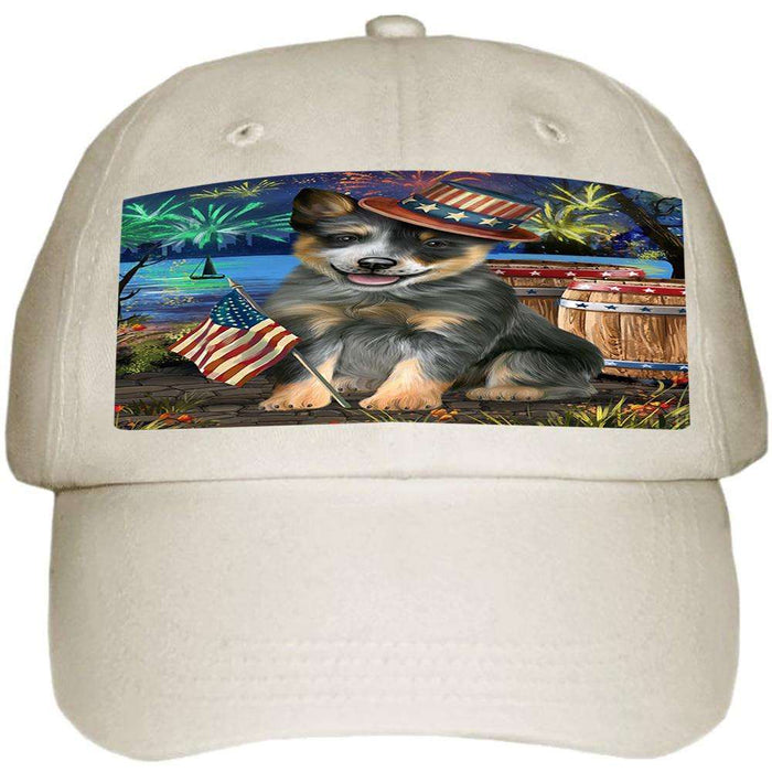 4th of July Independence Day Fireworks Blue Heeler Dog at the Lake Ball Hat Cap HAT57051